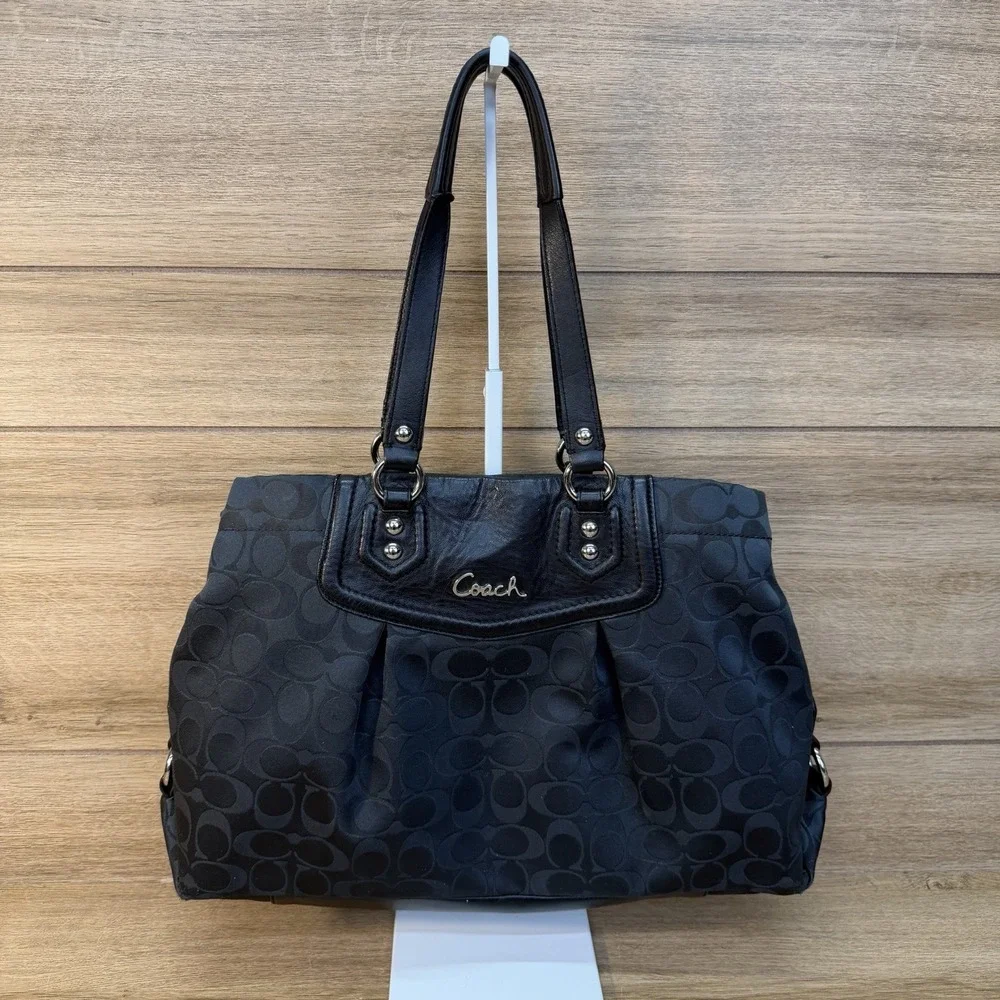 Coach Ashley Satchel Black Monogram Jacquard Leather Bag Y2K Classic F19244
